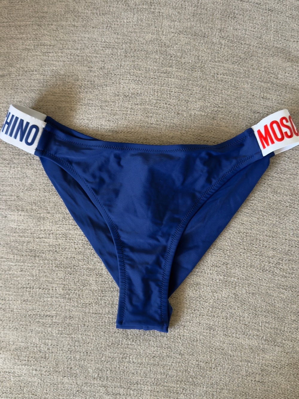 Moschino Navy Blue Bikini Bottom with Branded Elastic